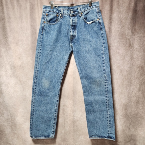 Levis 501 Original Fit Straight Jeans Wash Blue Denim Button Fly 32x29 Mens - Picture 3 of 10
